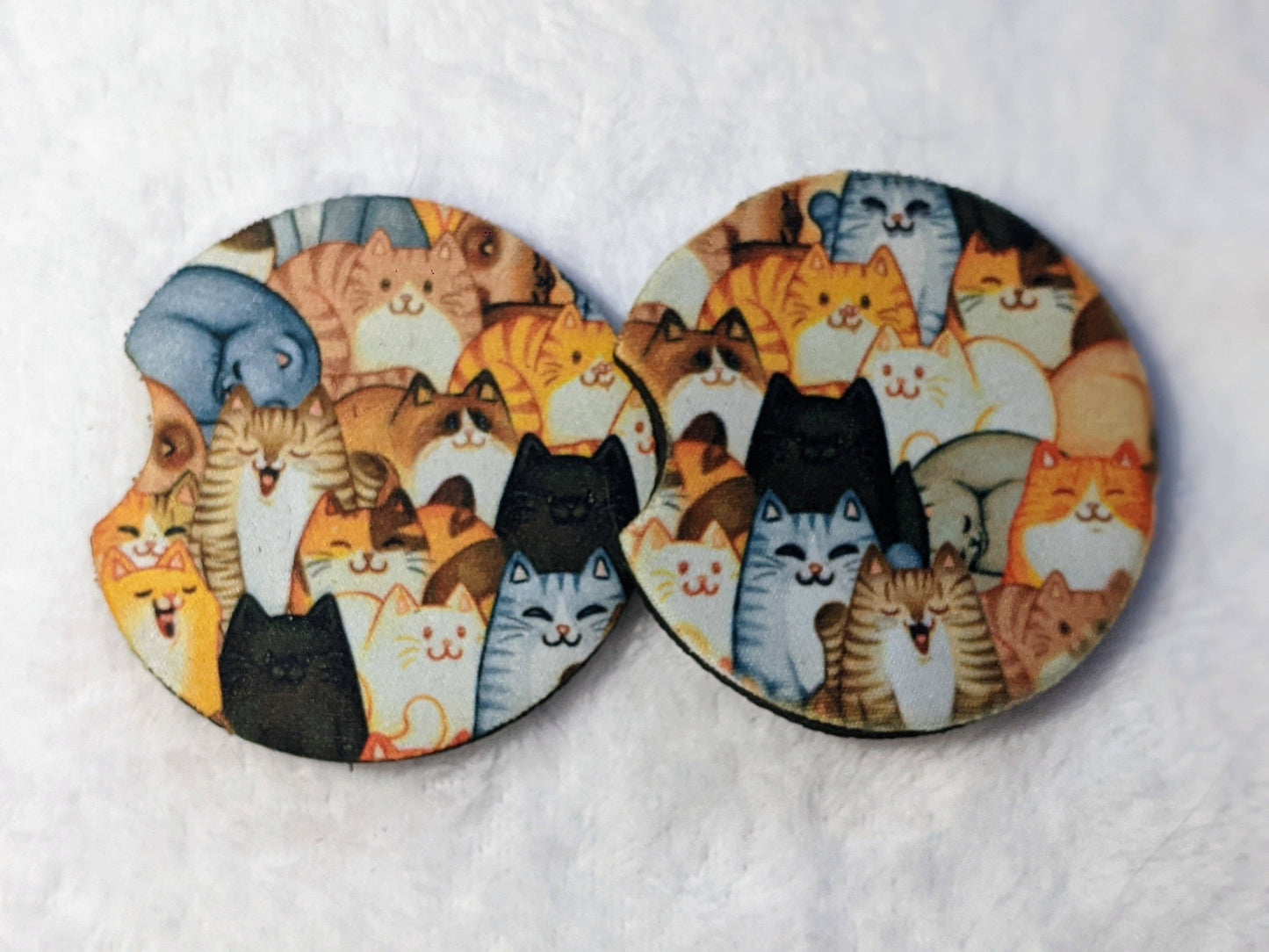 🚗🐱 So Many Cats Car Coasters – 2-Pack Neoprene Cup Holder Set