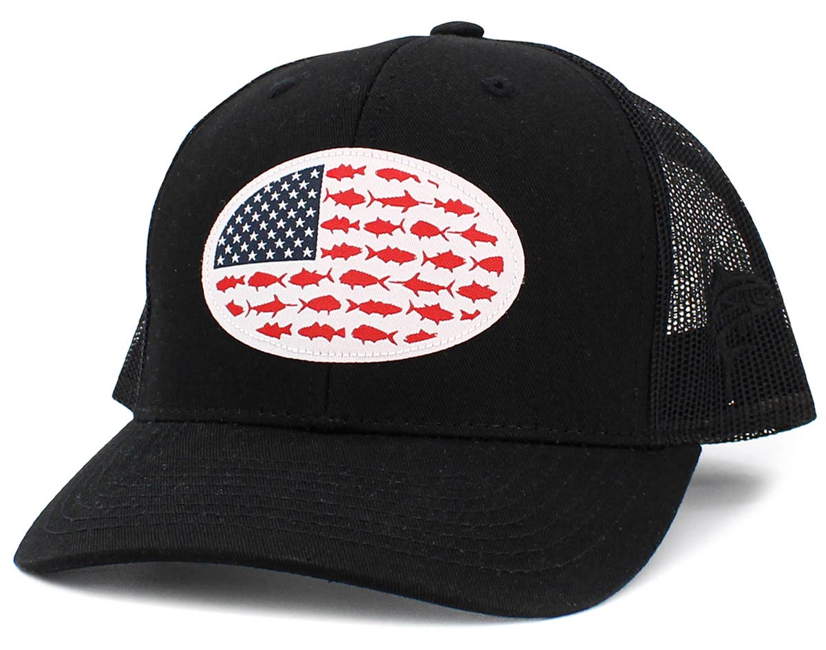 🎣🧢USA Fish Flag Mesh Back Ballcap