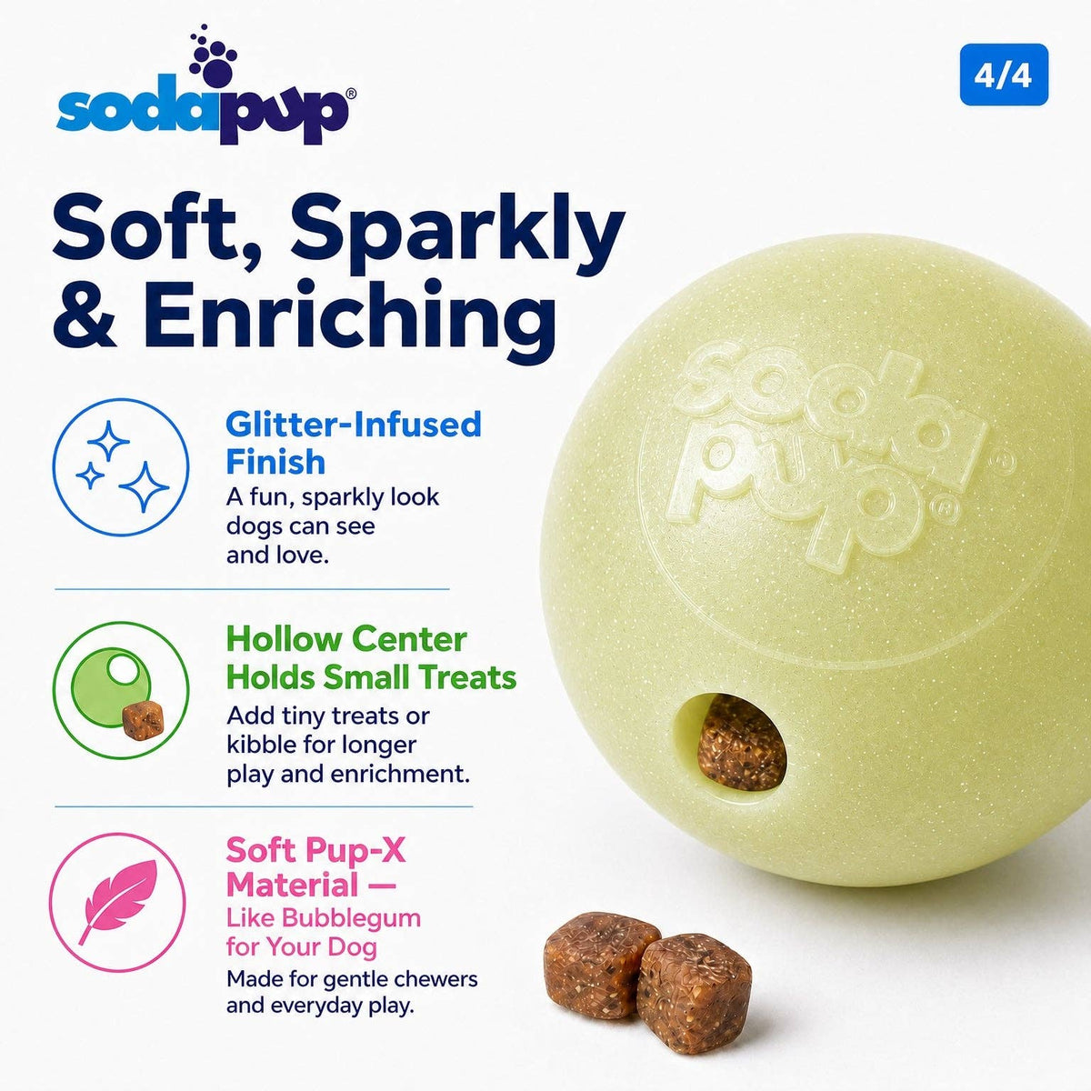 ✨🐶SodaPup Glow in the Dark Glitter Ball 2-Pack – Soft Fetch & Treat Dispensing Dog Toys
