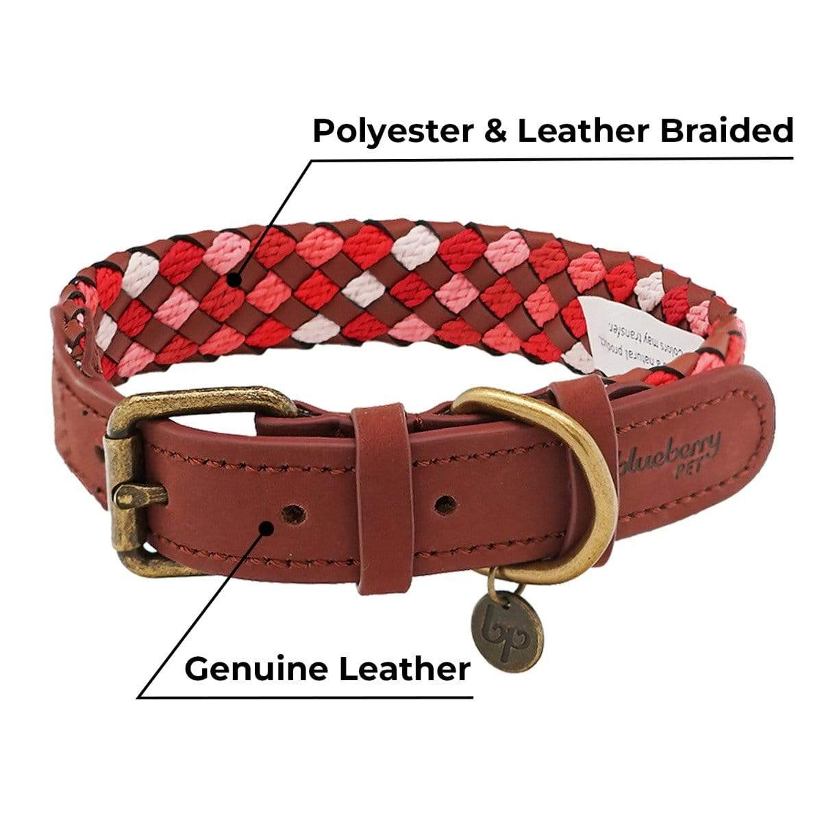 2 Colors, Braided Full Grain Leather Dog Collar