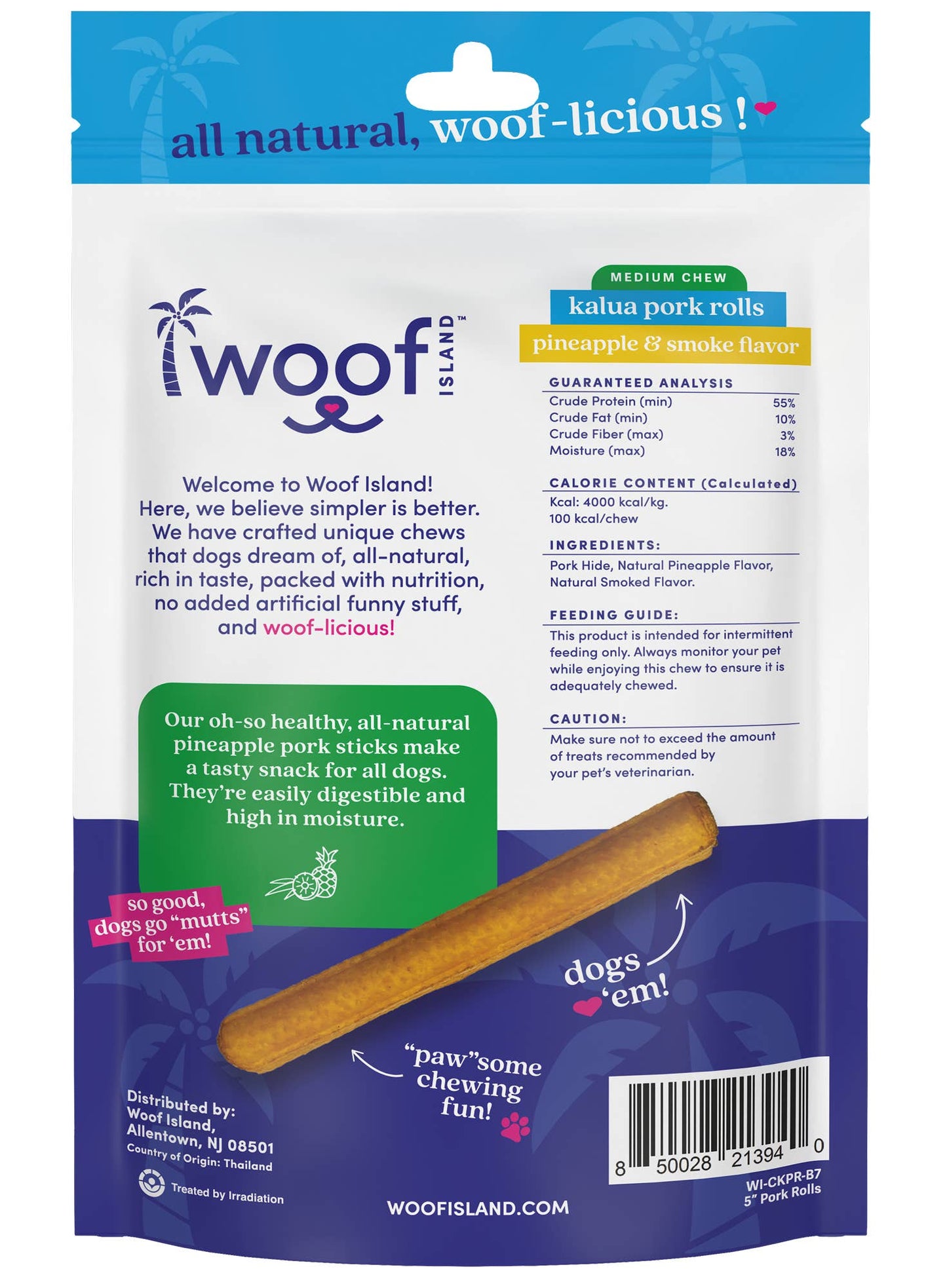 🌺🐷 Woof Island™ Kalua Pork Rolls – Long-Lasting Rawhide-Free Pork Chews for Dogs