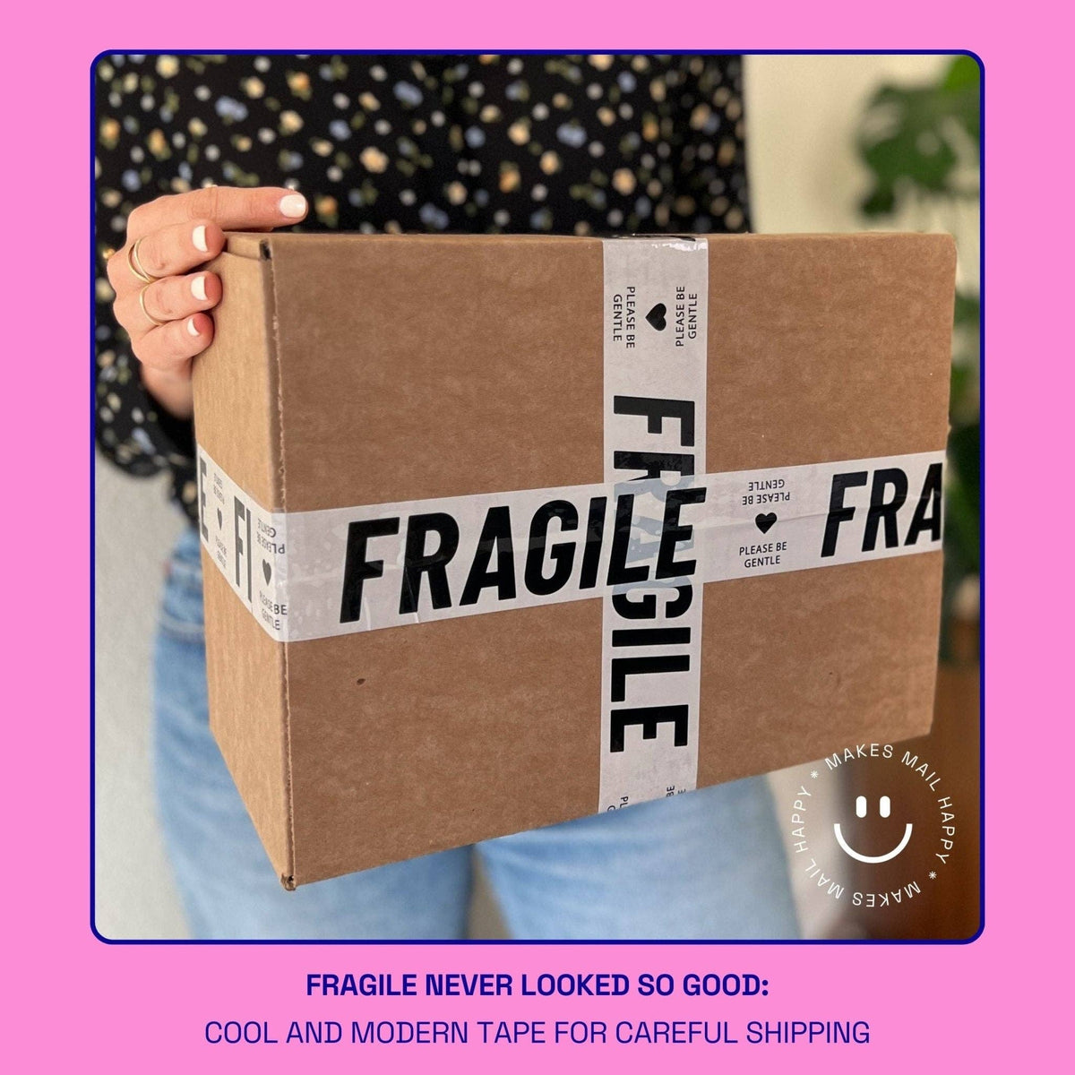 Fragile, Please Be Gentle Shipping Tape - Cream/Black