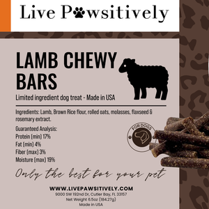 Lamb Chewy Bars, soft limited ingredient dog treat, USA