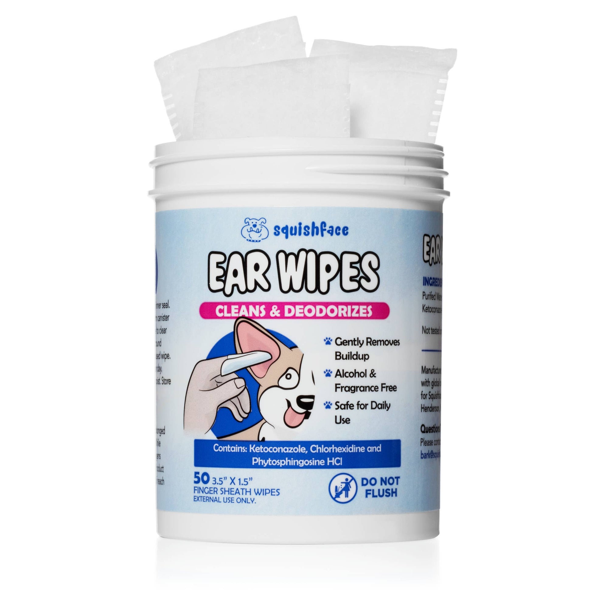Squishface Ear Wipes - Dog Ear Cleaner Finger Wipes