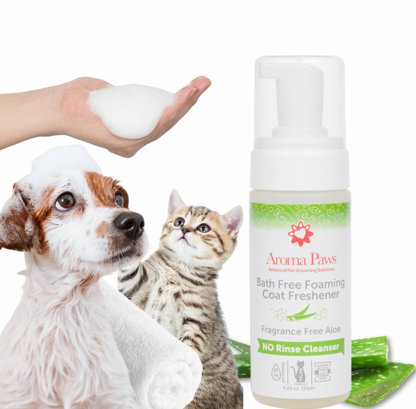 🫧🐾 Aroma Paws™ Fragrance-Free Aloe Bath-Free Foaming Freshener – Waterless Cleanser for Dogs & Cats (4.25 oz)