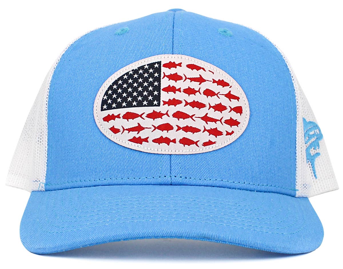 🎣🧢USA Fish Flag Mesh Back Ballcap