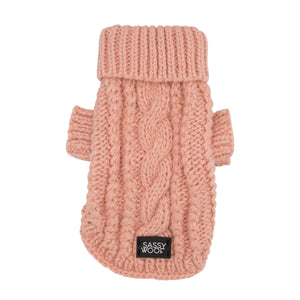 Dog Cable Knit Sweater - Pink