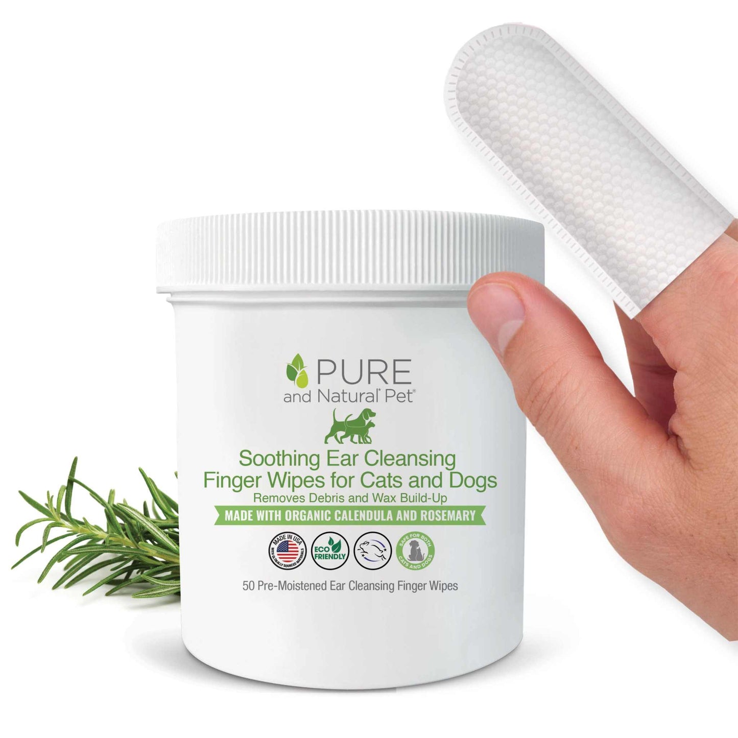 👂🌿 Natural Ear Finger Wipes for Dogs &amp; Cats – Gentle Daily Ear Cleaning, 50 Count
