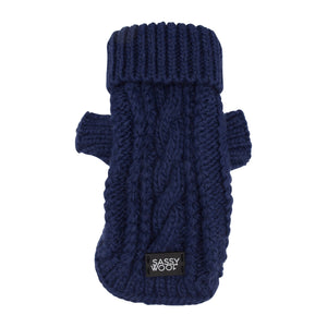 Dog Cable Knit Sweater - Navy