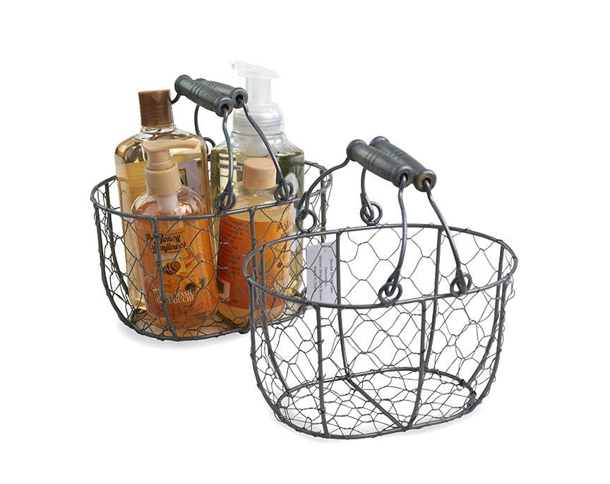 8 inch oval chicken wire double handle- Gray
