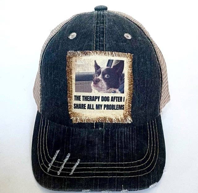 "THE THERAPY DOG" DISTRESSED TRUCKER HAT