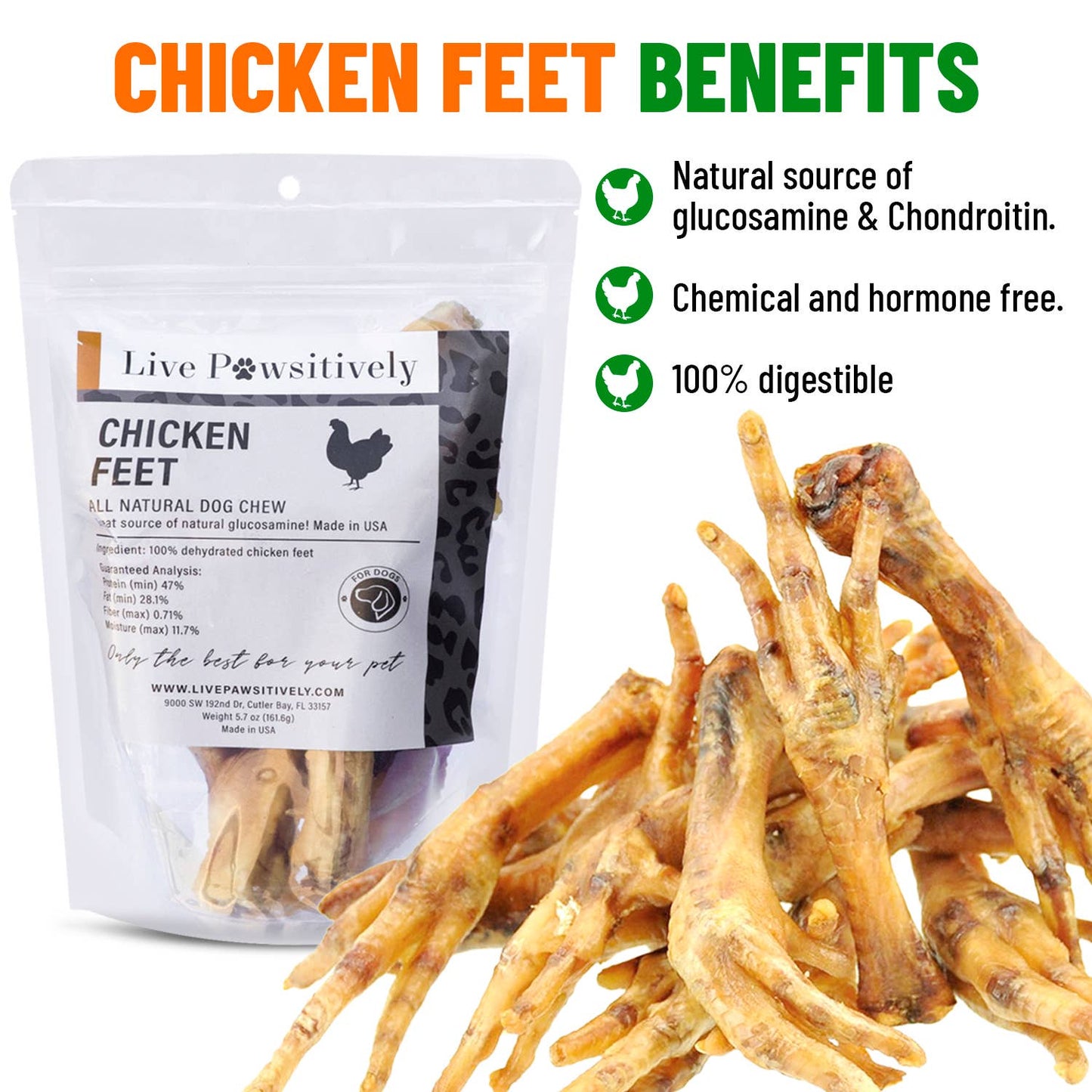 🐔🐾 Live Pawsitively Chicken Feet – Natural Single-Ingredient Dog Chews (10-pk)