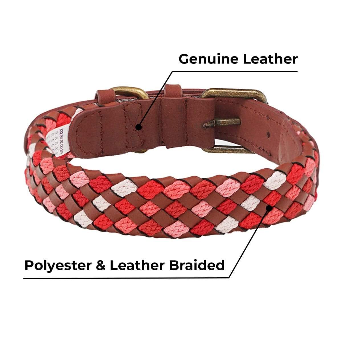 2 Colors, Braided Full Grain Leather Dog Collar