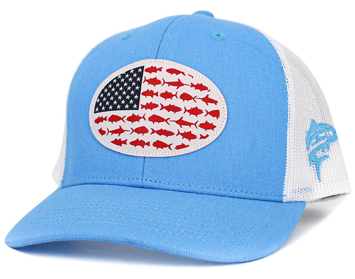 🎣🧢USA Fish Flag Mesh Back Ballcap