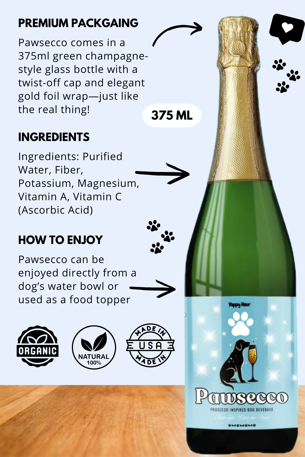 🐶🍾 Pawsecco Dog Prosecco 375mL | Electrolyte