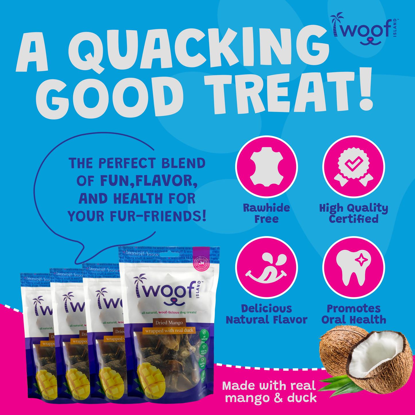🦆🥭 Woof Island™ Duck & Mango Dog Treats – 100% Natural Crunchy Chews