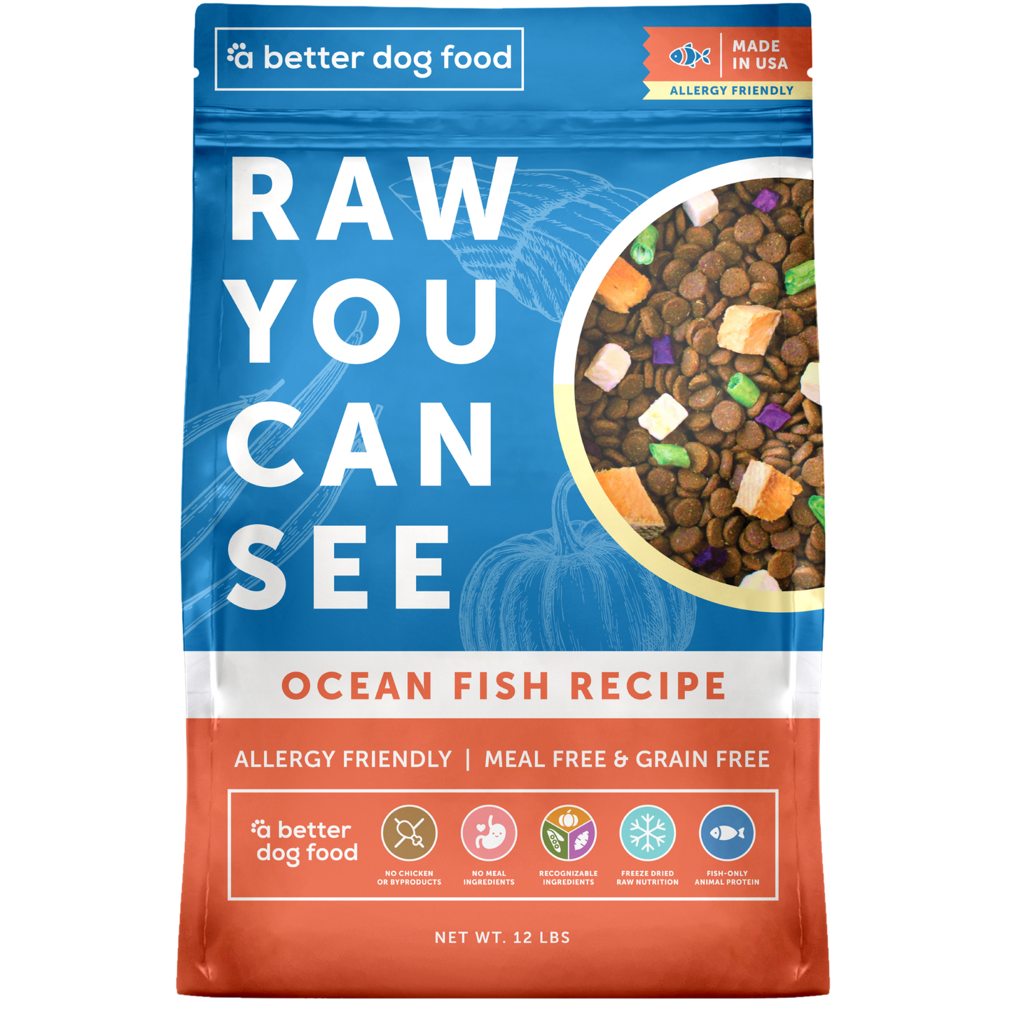 A Better Dog Food Allergy Friendly Ocean Blend - | No Chicken, Only Fish Animal Protein, No Meal Ingredients, Grain Free | Raw You Can See