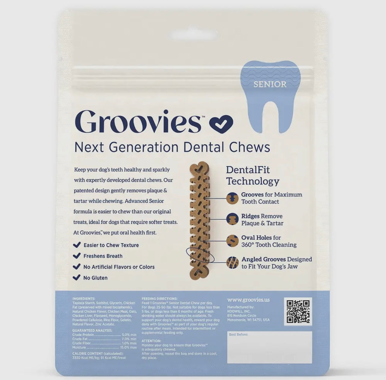 Groovies Senior Dog Dental Chews 6oz
Large 6ct