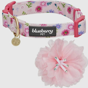 Floral Dog Collar with Detachable Pink Peony