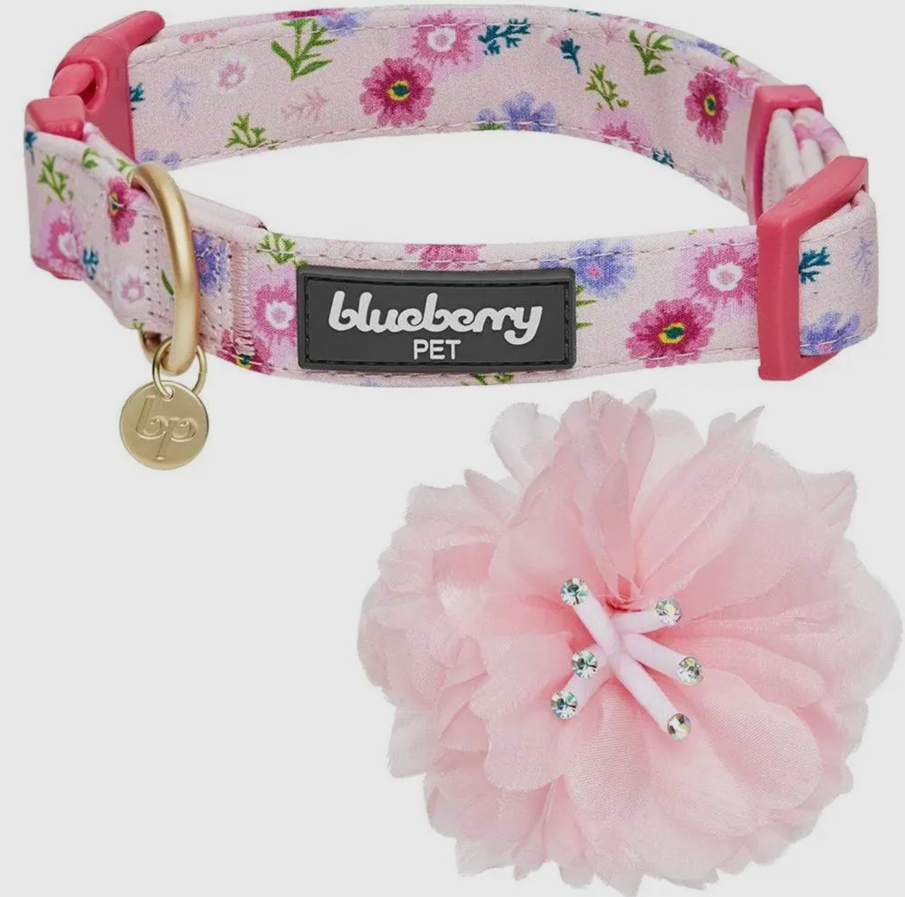 Floral Dog Collar with Detachable Pink Peony