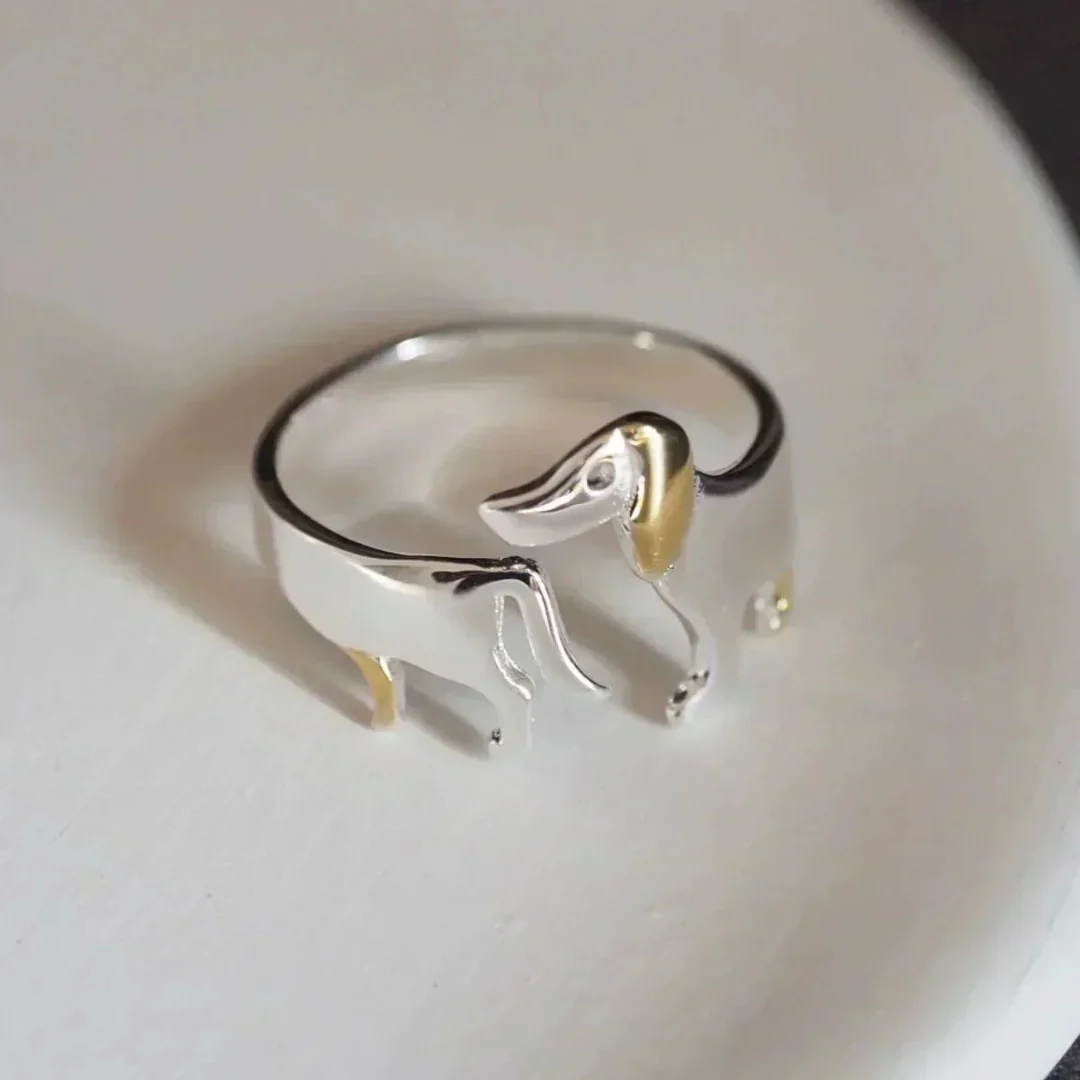 🐾 Dachshund Love Ring – Elegant 925 Silver Adjustable Dog Lover Jewelry 💍