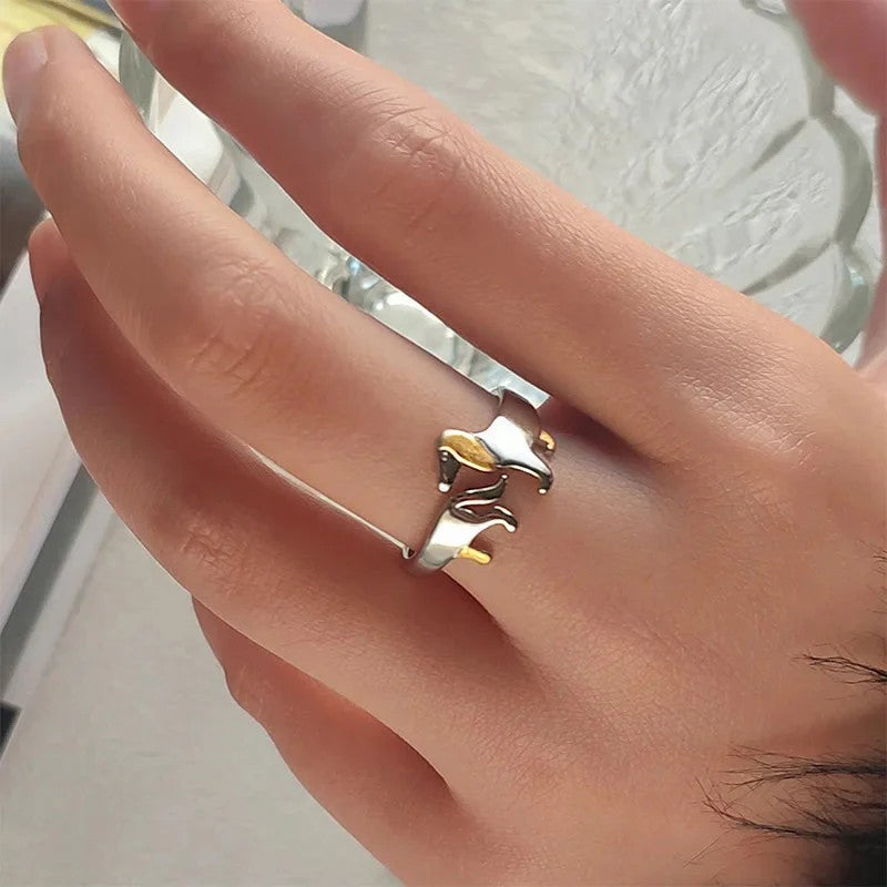 🐾 Dachshund Love Ring – Elegant 925 Silver Adjustable Dog Lover Jewelry 💍