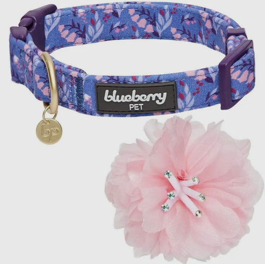 Floral Dog Collar with Detachable Pink Peony