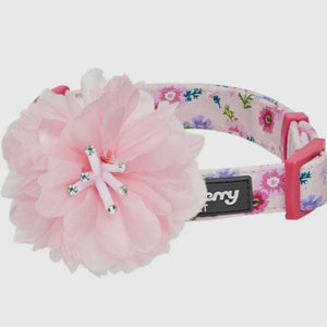 Floral Dog Collar with Detachable Pink Peony