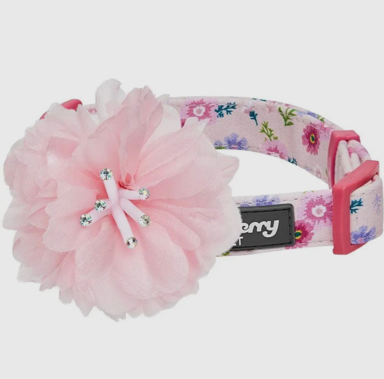 Floral Dog Collar with Detachable Pink Peony