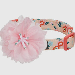 Floral Dog Collar with Detachable Pink Peony