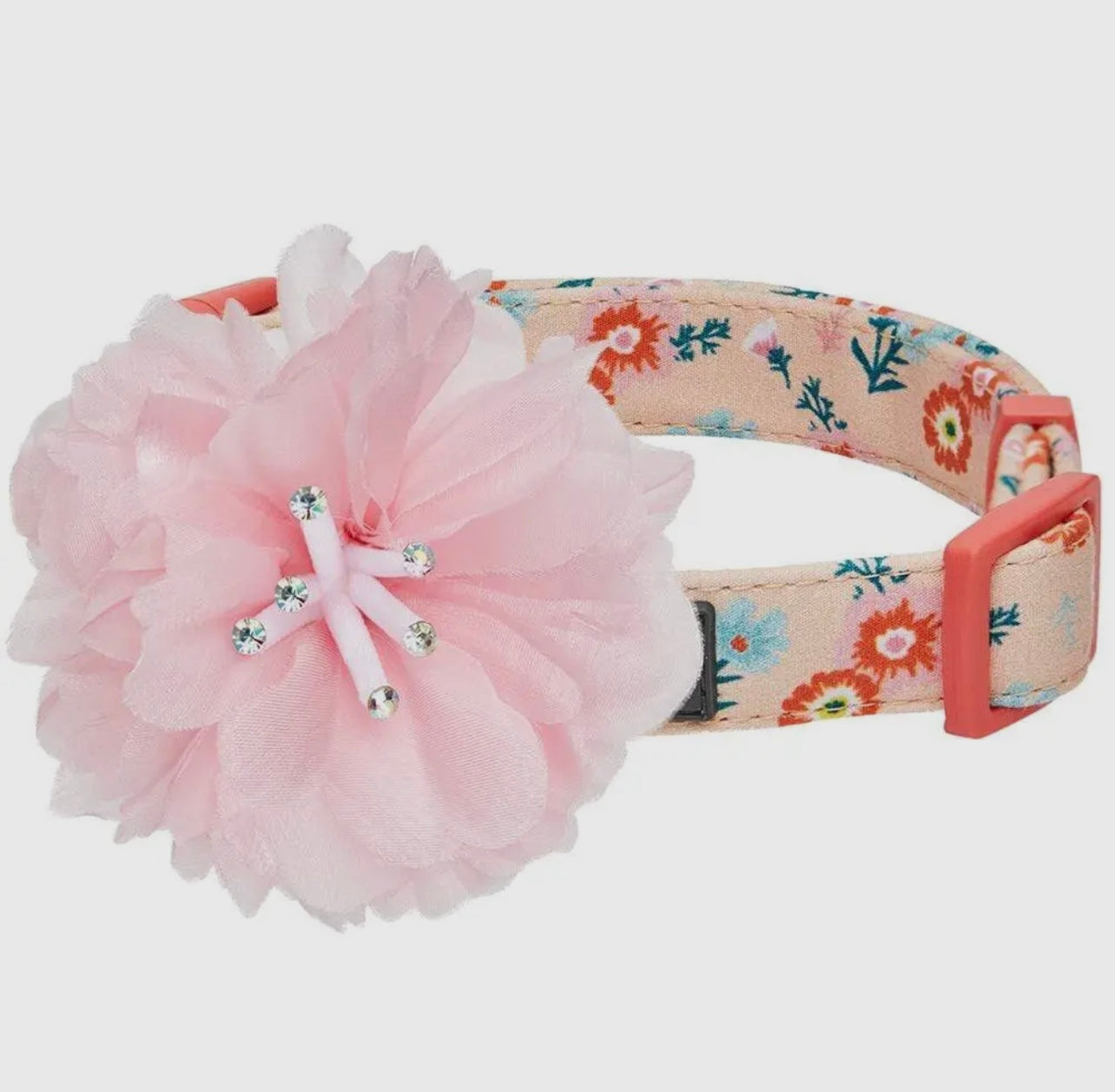 Floral Dog Collar with Detachable Pink Peony