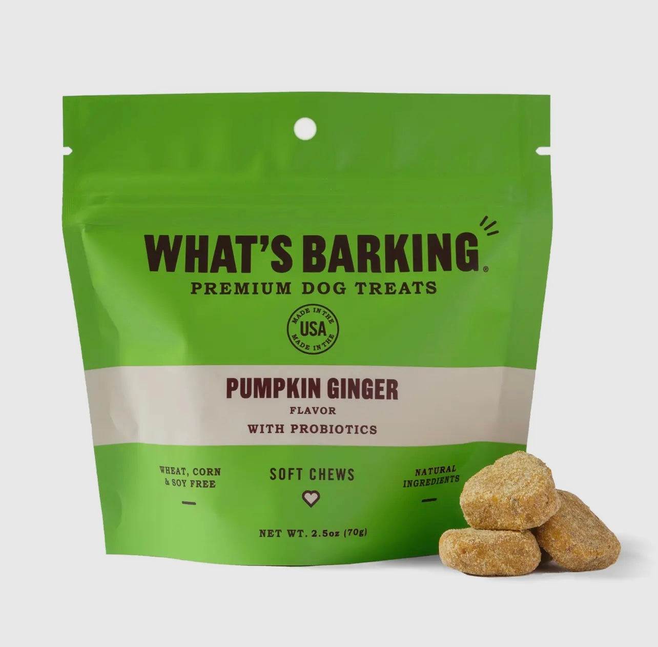 Pumpkin Ginger Soft Chew Dog Treats w/ Probiotics, 2 oz