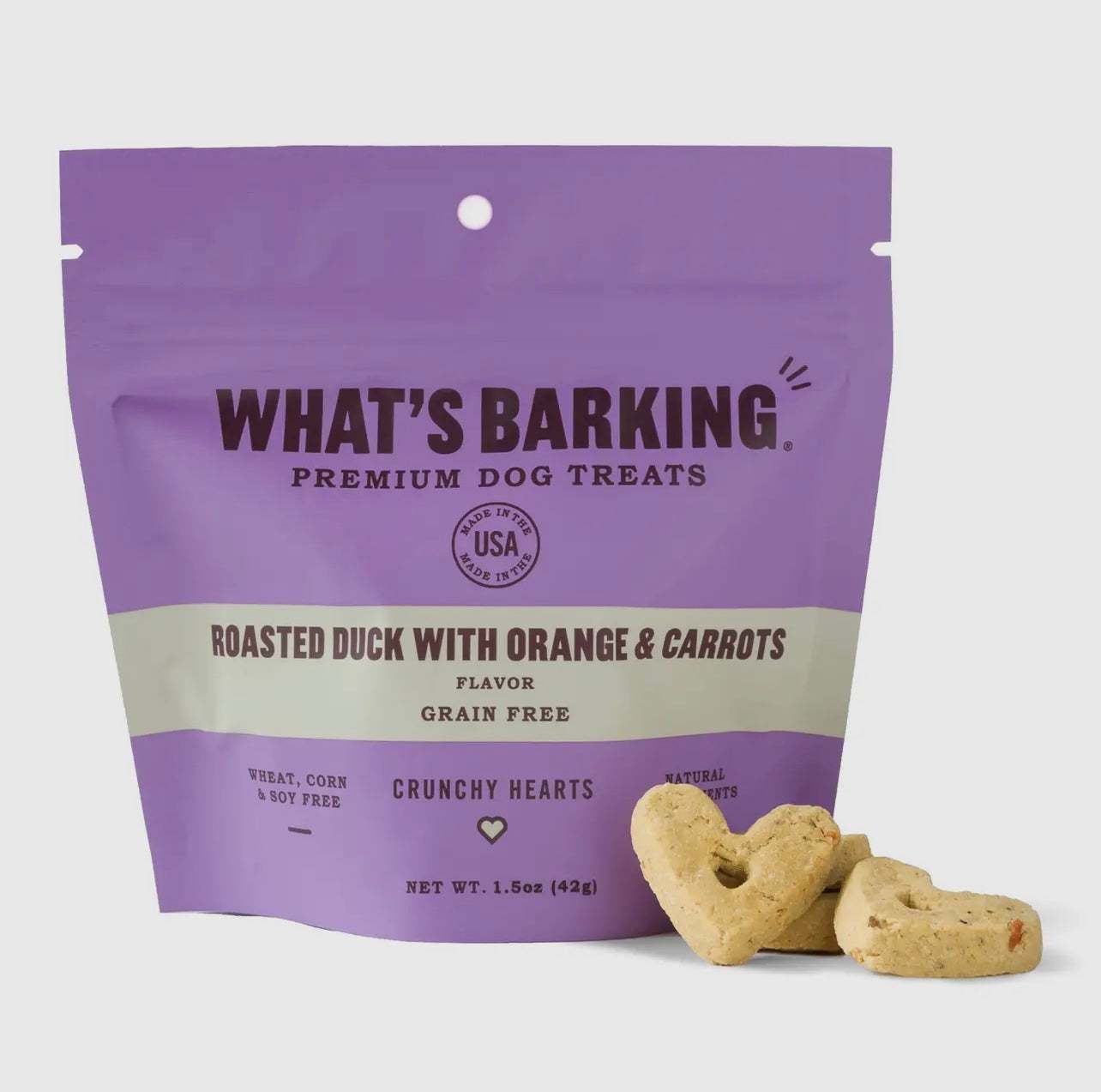 Roasted Duck w/ Orange & Carrot
Crunchy Dog Treats, 1 oz