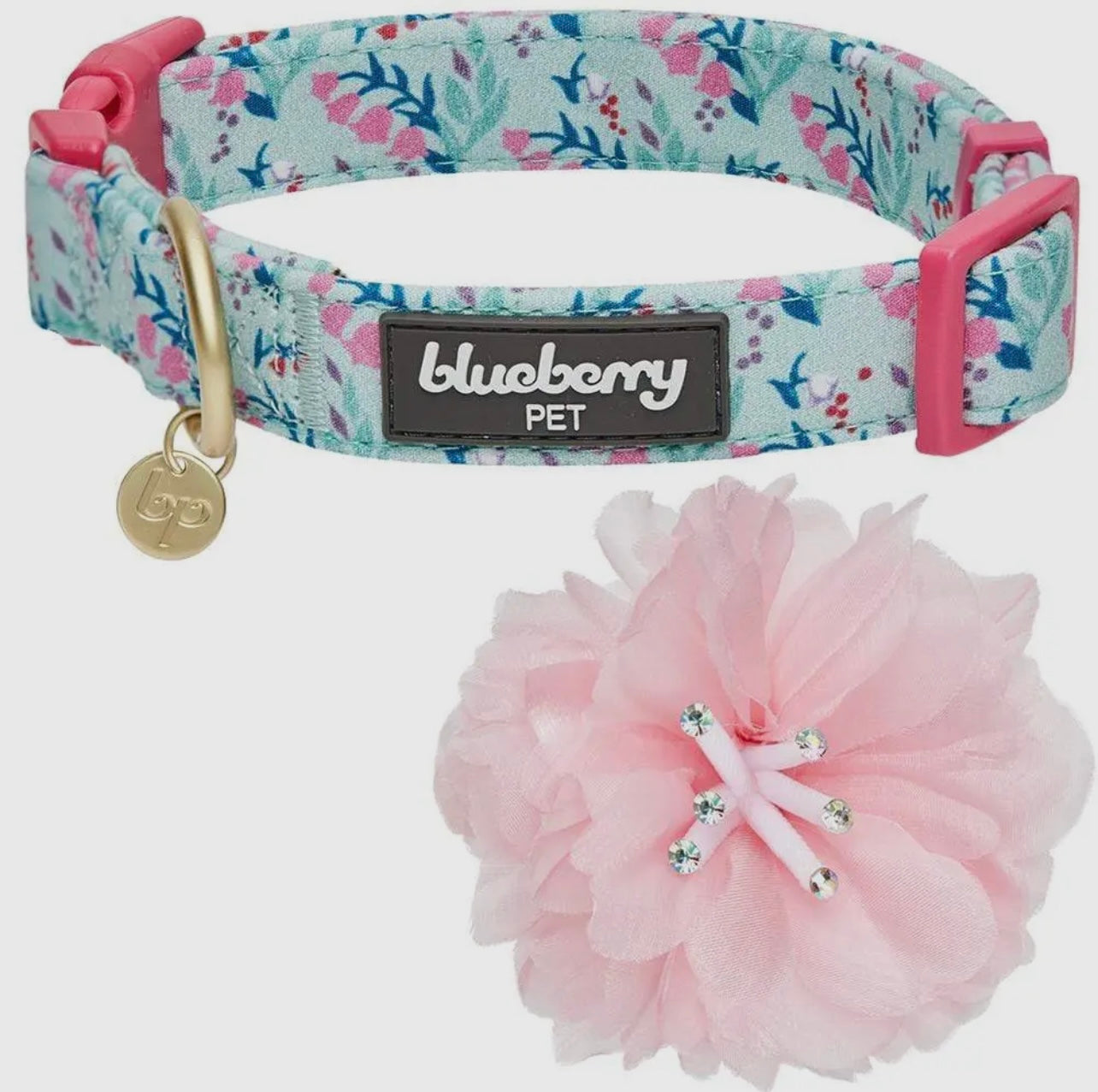 Floral Dog Collar with Detachable Pink Peony