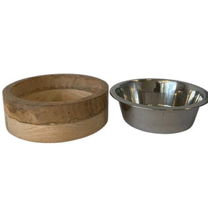 Stainless Steel Dog Bowl with Cylindrical Mango Wood Holder