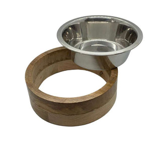 Stainless Steel Dog Bowl with Cylindrical Mango Wood Holder