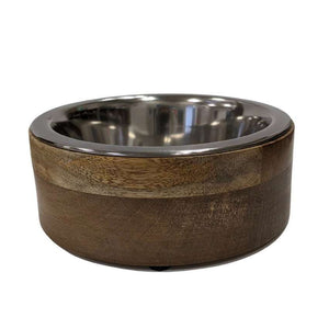 Stainless Steel Dog Bowl with Cylindrical Mango Wood Holder