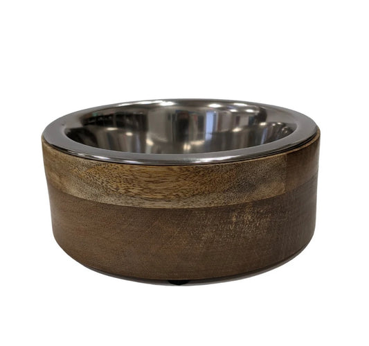 Stainless Steel Dog Bowl with Cylindrical Mango Wood Holder