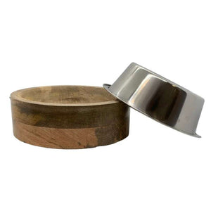 Stainless Steel Dog Bowl with Cylindrical Mango Wood Holder