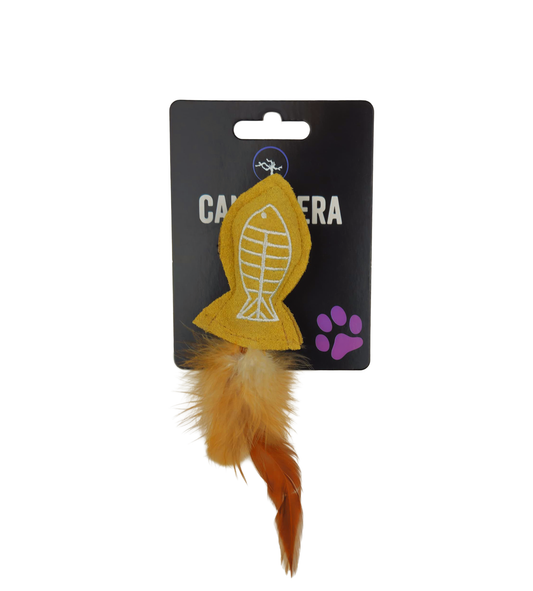 Cat Toy Made of Leather & Feathers - Fish