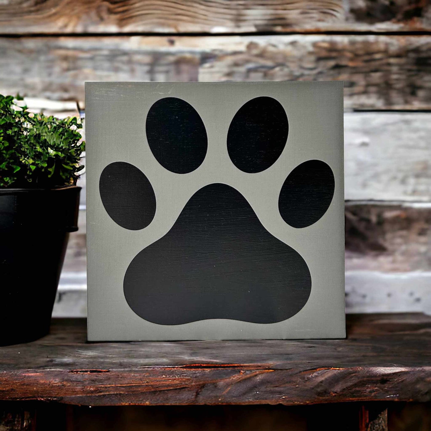 🏡🐶🐱Paw Print - Rustic Wood White Shelf Sitter