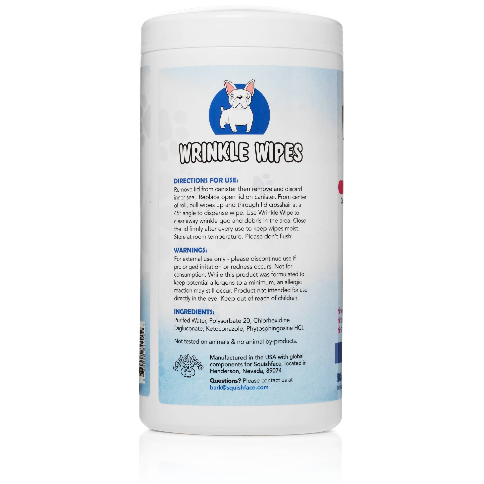 Squishface Wrinkle Wipes 5”x7” Dog Wipes with Chlorhexidine