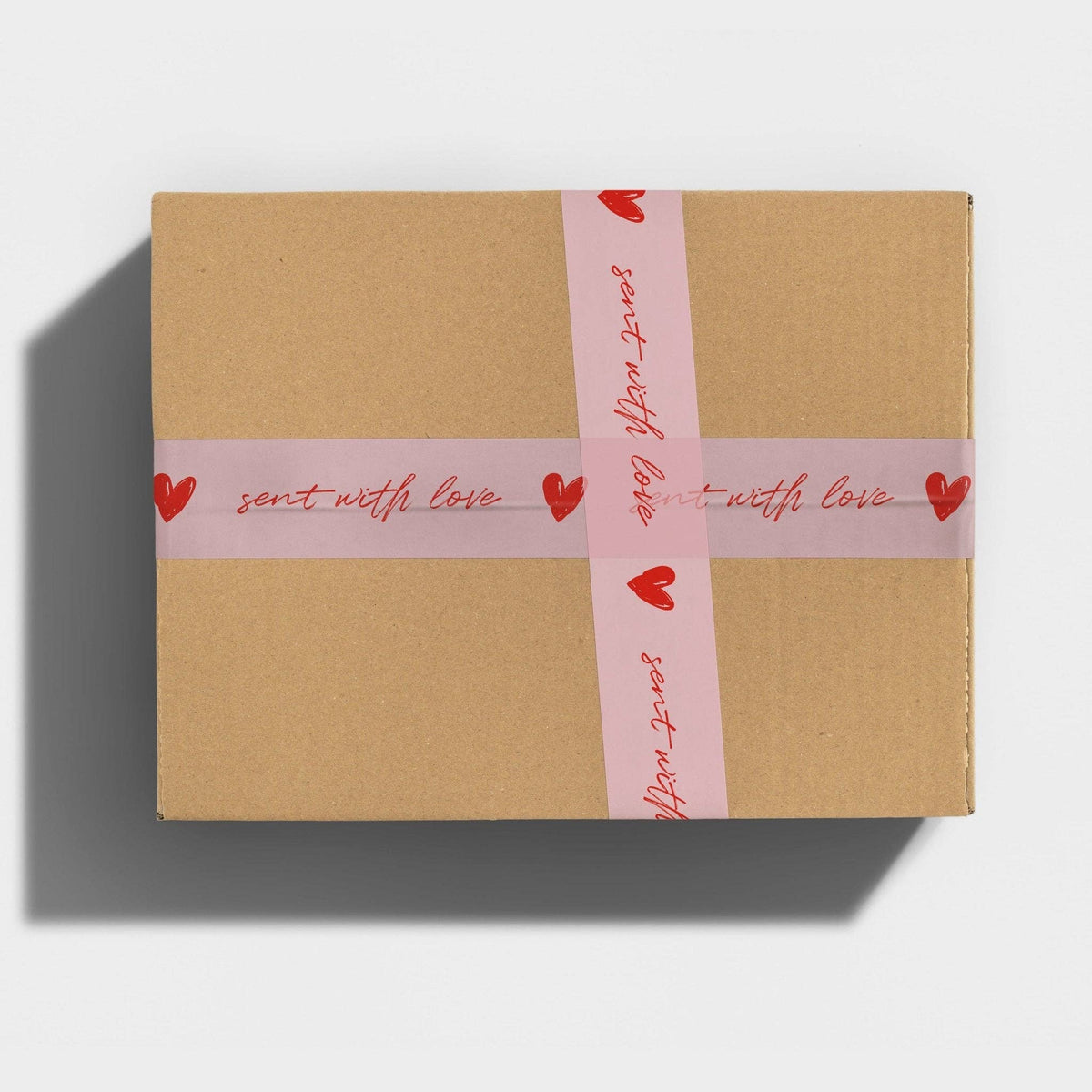 "Sent With Love" Script Handwriting Shipping Tape - Pink/Red