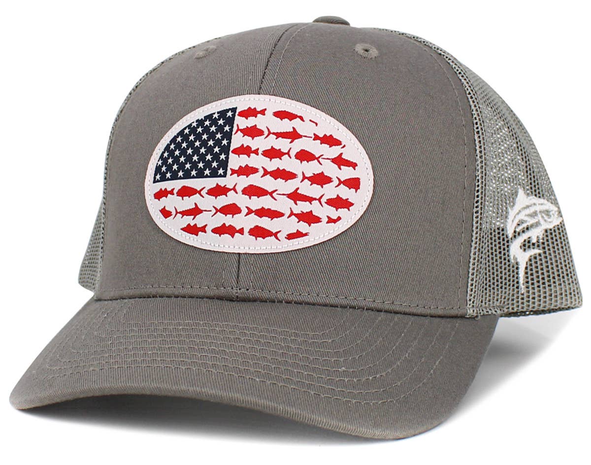 🎣🧢USA Fish Flag Mesh Back Ballcap