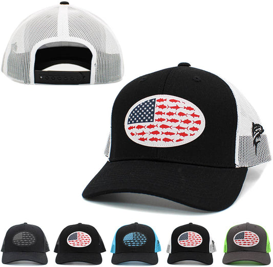 🎣🧢USA Fish Flag Mesh Back Ballcap