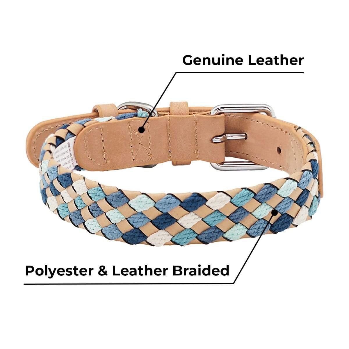 2 Colors, Braided Full Grain Leather Dog Collar