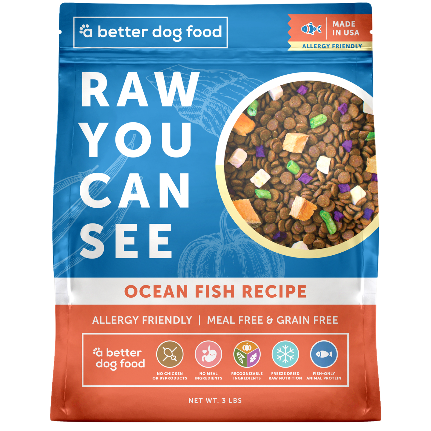 A Better Dog Food Allergy Friendly Ocean Blend - | No Chicken, Only Fish Animal Protein, No Meal Ingredients, Grain Free | Raw You Can See