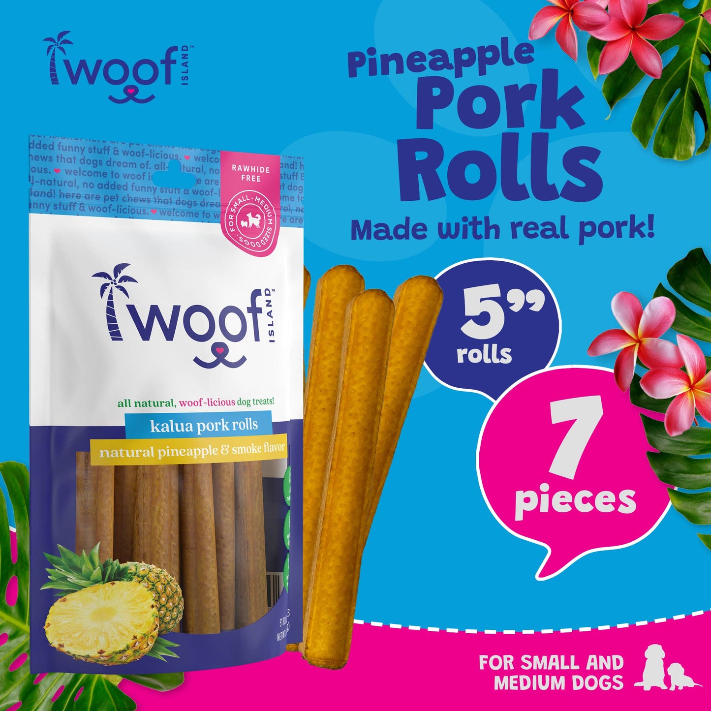 🌺🐷 Woof Island™ Kalua Pork Rolls – Long-Lasting Rawhide-Free Pork Chews for Dogs