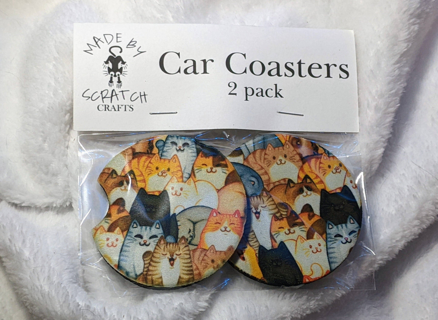 🚗🐱 So Many Cats Car Coasters – 2-Pack Neoprene Cup Holder Set
