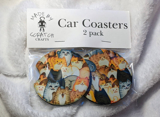 🚗🐱 So Many Cats Car Coasters – 2-Pack Neoprene Cup Holder Set